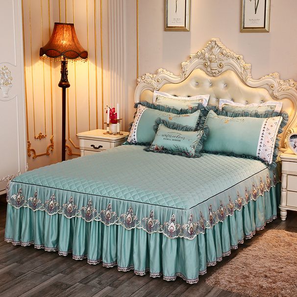 Princess Lace Bedspread Bed Skirt Style Piece Quilted Thickened Mattress Protector Non-Slip 1.5m 1.8m Single Double_maomaolike.com
