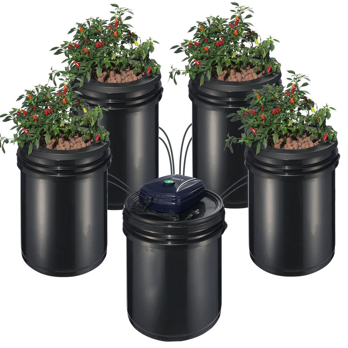VEVOR RDWC Hydroponics System Recirculating Deep Water Culture 4 Buckets 5 Gal_maomaolike.com