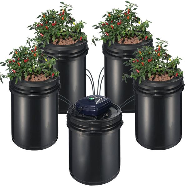 VEVOR RDWC Hydroponics System Recirculating Deep Water Culture 4 Buckets 5 Gal_maomaolike.com