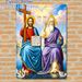 Holy Trinity Painting Poster, Vibrant Orthodox Religious Icon Style Poster, Solemn Spiritual Artwork Ideal For Church, Home Prayer Space_maomaolike.com
