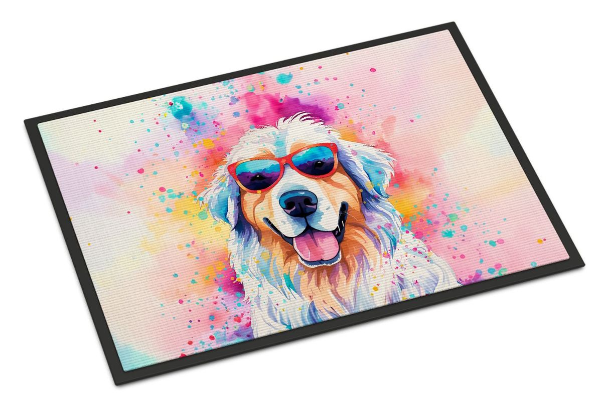 Great Pyrenees Hippie Dawg Doormat Front Door Mat Indoor Outdoor Rugs For Entryway, Non Slip Washable Low Pile, 24H X 36W_maomaolike.com