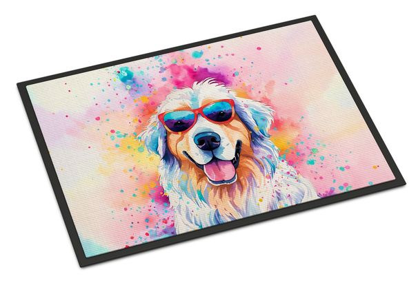 Great Pyrenees Hippie Dawg Doormat Front Door Mat Indoor Outdoor Rugs For Entryway, Non Slip Washable Low Pile, 24H X 36W_maomaolike.com