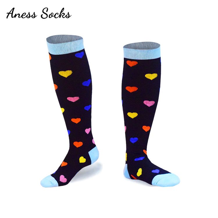 Colorful Heart Pattern Calf Socks Compression Socks Slim Leg Socks Sports Compression Socks Special for Outdoor Cycling_maomaolike.com