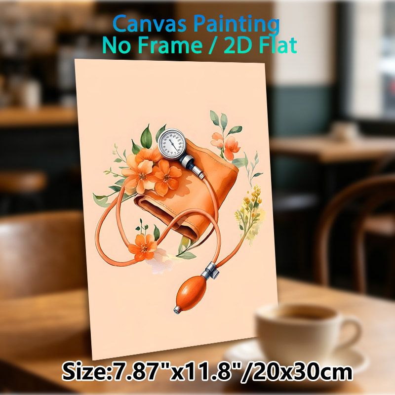 Floral Sphygmomanometer Painting Poster, Soft Watercolor Style Medical Poster, Delicate Floral-decorated Sphygmomanometer Artwork, Suitable For_maomaolike.com