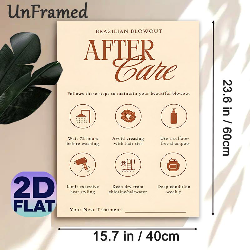 Brazilian Blowout After Care Painting Poster, Warm-toned Minimalist Hair Care Guide Poster, Provides Practical Blowout Maintenance Steps, Suitable For_maomaolike.com