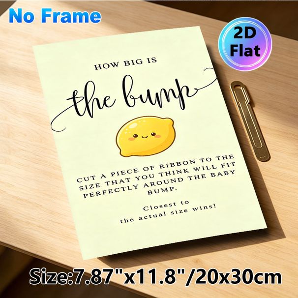 Baby Shower "How Big Is The Bump" Painting Poster, Cute Kawaii Lemon & Soft Calligraphy Poster, Fun Interactive Guess-the-bump-size Game For Baby_maomaolike.com