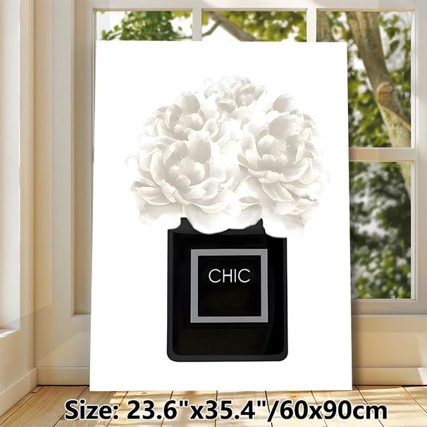 Perfume Bottle With White Peonies Painting Poster, Elegant Sleek Artistic Poster, Sophisticated Decorative Accent For Bedroom, Living Room And Vanity_maomaolike.com