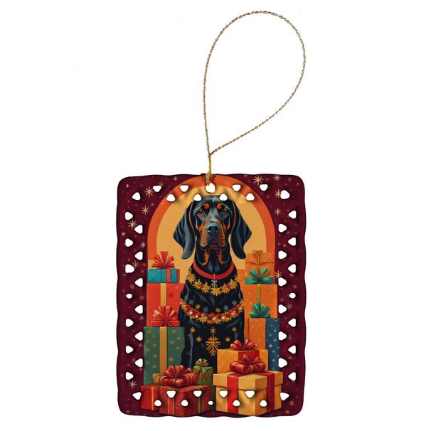 Black And Tan Coonhound Holiday Christmas Porcelain Ornament Christmas Tree Hanging Decorations For Home Christmas Holiday, Rectangle, Gift, Multicolor_maomaolike.com