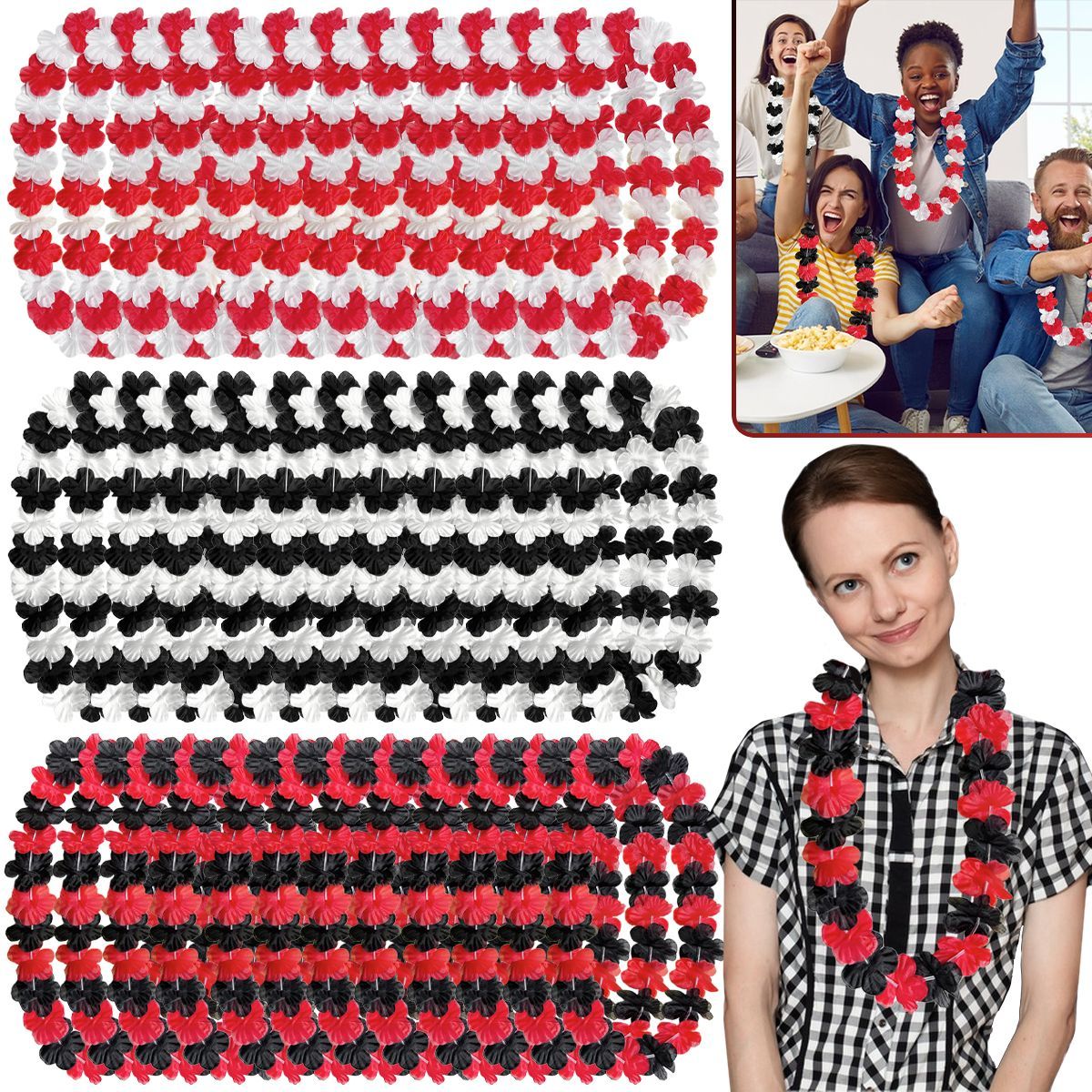 30 Pcs Racing Party Flower Leis Black White Red Mixed Color Silk Tropical Flower Necklace Hawaii Luau Theme Movie Night Party Favors Supplies For Holiday Race Car Parties Beach Birthday Decorations_maomaolike.com