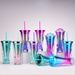 2024 new double layer plastic cup creative gradient mermaid tail straw cup value electroplating color sequin water cup_maomaolike.com