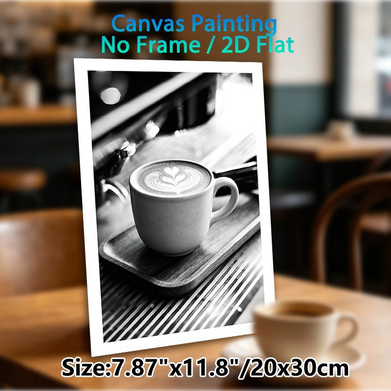 Latte Art Coffee Painting Poster, Monochrome Minimalist Coffee Cup Scene Poster, Elegant Tranquil Decor Ideal For Cafe, Kitchen And Dining Space_maomaolike.com