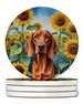 Redbone Coonhound In Sunflowers Large Sandstone Coasters Pack Of 4 Absorbent Round Coasters Decor Gifts For Men Or Women, 4 In, Multicolor_maomaolike.com