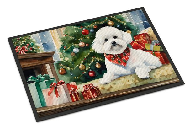 Bichon Frise Cozy Christmas Doormat Front Door Mat Indoor Outdoor Rugs For Entryway, Non Slip Washable Low Pile, 24H X 36W_maomaolike.com