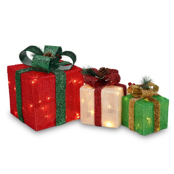 Box ABS Plastic Frame LED 60 Light Warm White Light Three-Piece Set Onion Cloth Christmas Gift Box_maomaolike.com