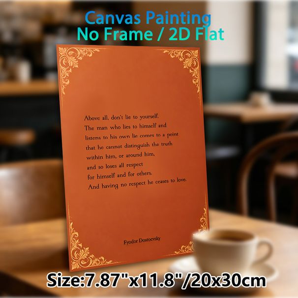 Inspirational Dostoevsky Quote Painting Poster, Vintage Warm Orange With Golden Ornate Border Poster, Thought-provoking Literary Wall Decor For Home_maomaolike.com