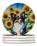 Papillon In Sunflowers Large Sandstone Coasters Pack Of 4 Absorbent Round Coasters Decor Gifts For Men Or Women, 4 In, Multicolor_maomaolike.com