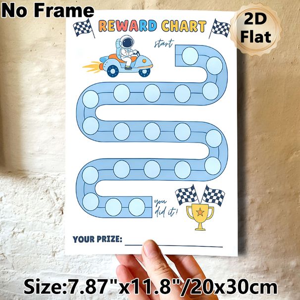 Astronaut Race Themed Reward Chart Painting Poster, Cute Cartoon Style Spaceman Driving Rocket Car On Track Poster, Practical Progress-tracking Option_maomaolike.com