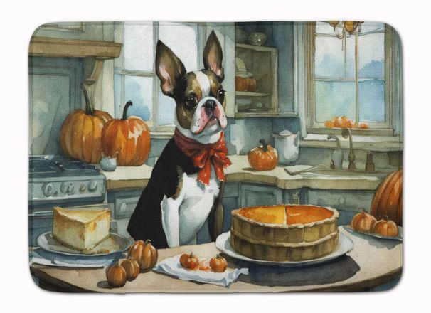 Boston Terrier Fall Kitchen Pumpkins Memory Foam Kitchen Mat Machine Washable Anti-Fatigue Mat Cushion Comfort Bath Mat Or Kitchen Rug_maomaolike.com