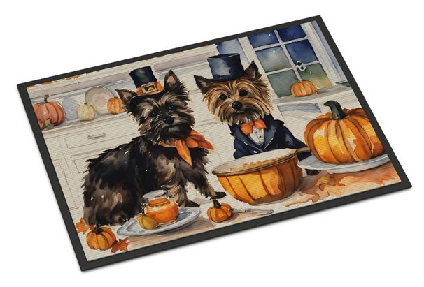Cairn Terrier Fall Kitchen Pumpkins Doormat Front Door Mat Indoor Outdoor Rugs For Entryway, Non Slip Washable Low Pile, 24H X 36W_maomaolike.com