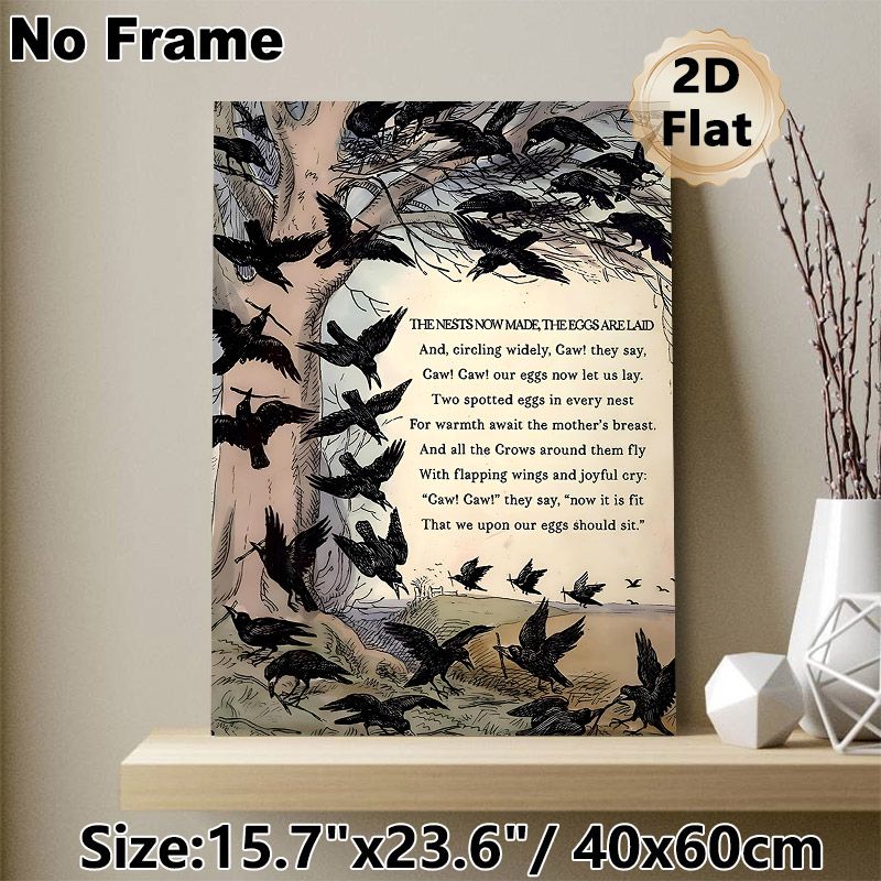 Crow & Poem Themed Painting Poster, Vintage Sketch Style Poster, Detailed Black Crows With Poetic Verse, Artistic Literary Decor Ideal For Living_maomaolike.com