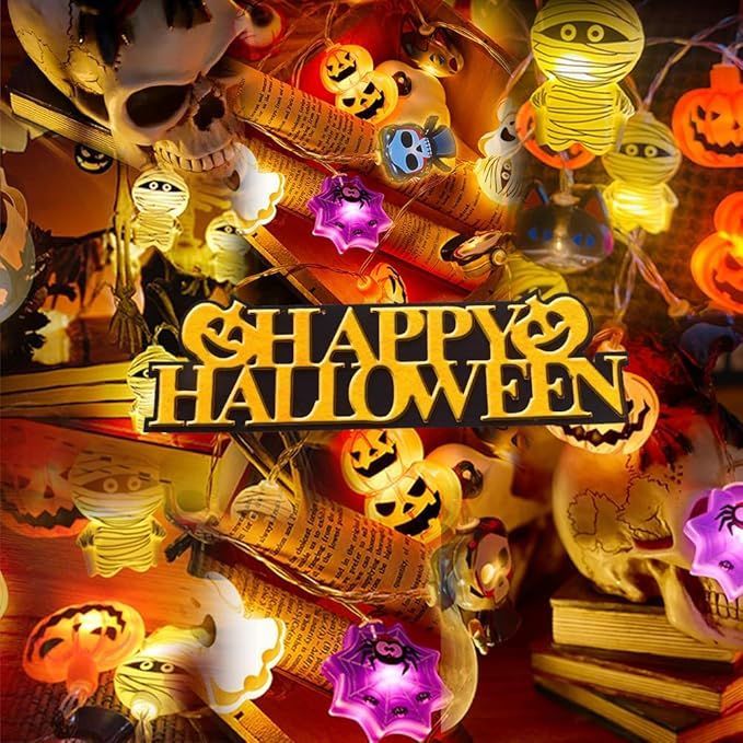 Halloween Decorations Light Pumpkin String Lights Ghost 2 Model Battery Operated Halloween Decor Pumpkin LED Lights Halloween Decorations For Home Indoor Outdoor_maomaolike.com