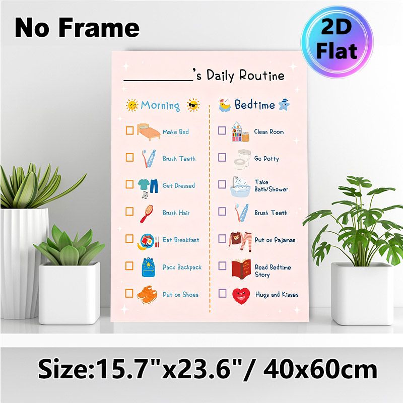 Daily Routine Checklist Painting Poster, Cute Colorful Cartoon-style Morning & Bedtime Task Chart Poster, Assists In Organizing Daily Habits Suitable_maomaolike.com