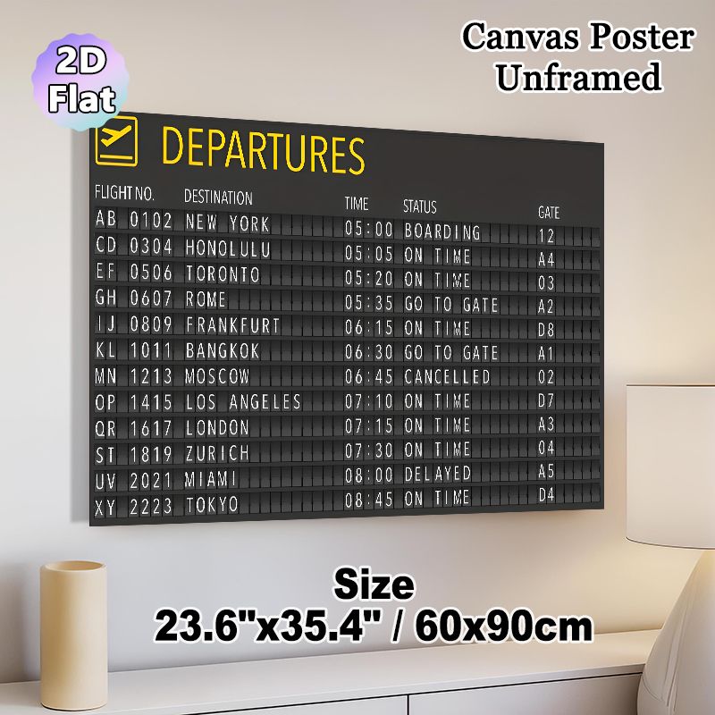 Airport Departure Board Painting Poster, Vintage Retro Flip-style Flight Info Poster, Unique Travel-themed Decor Suitable For Living Room, Office Or_maomaolike.com