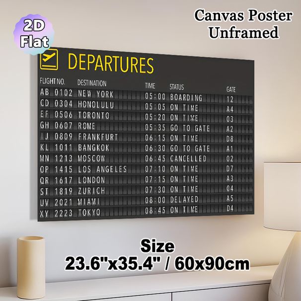 Airport Departure Board Painting Poster, Vintage Retro Flip-style Flight Info Poster, Unique Travel-themed Decor Suitable For Living Room, Office Or_maomaolike.com