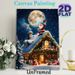 Christmas Santa Themed Painting Poster, Warm Festive Snowy Cottage Night Scene Poster, Cozy Holiday Design Ideal For Living Room, Seasonal Home_maomaolike.com