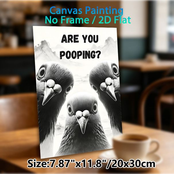 Funny Pigeon Painting Poster, Monochrome Humorous Curious Pigeons Poster, Playful Quirky Design With Witty Text, Ideal For Bathroom And Home Wall_maomaolike.com