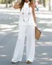 Women's new fashion casual backless solid color sleeveless suit wide-leg pants two-piece suit_maomaolike.com
