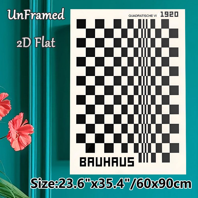 Bauhaus Geometric Checkerboard Painting Poster, Monochrome Minimalist Abstract Grid Poster, Sleek Retro-inspired Decor Ideal For Living Room, Office_maomaolike.com