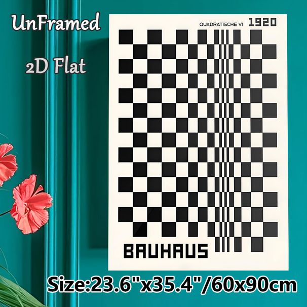 Bauhaus Geometric Checkerboard Painting Poster, Monochrome Minimalist Abstract Grid Poster, Sleek Retro-inspired Decor Ideal For Living Room, Office_maomaolike.com
