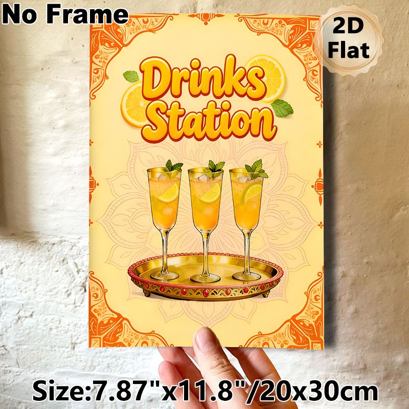 Drinks Station Themed Painting Poster, Vibrant Citrus Cocktail Scene Poster, Eye-catching Decorative Piece Suitable For Home Bar, Kitchen Or Party_maomaolike.com
