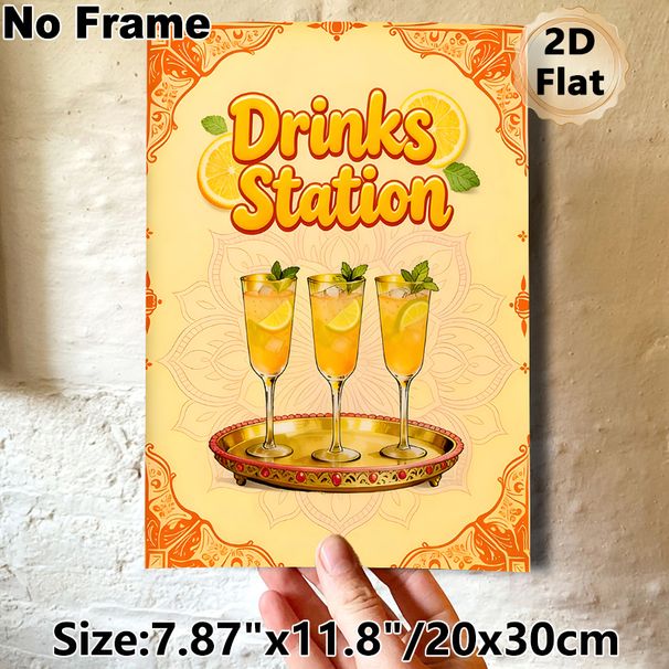 Drinks Station Themed Painting Poster, Vibrant Citrus Cocktail Scene Poster, Eye-catching Decorative Piece Suitable For Home Bar, Kitchen Or Party_maomaolike.com