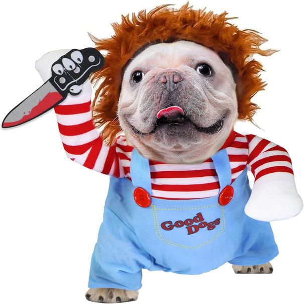 Dog Halloween Costumes - Chucky Dog Costume With Knife For Pets Party Christmas Cosplay Cute Outfits Clothes Deadly Dog Clothes Funny Dog Costumes Halloween For Small Medium Large Dogs_maomaolike.com