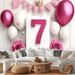 7th Birthday Party Backdrop - 2D Flat Polyester Banner With Pink White Balloons, Crown, Wall Hanging Photo Props, Party Decor_maomaolike.com