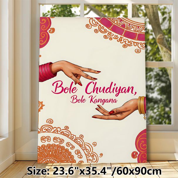 Indian Traditional Hand & Henna Motif Painting Poster, Vibrant Ethnic Style Poster, Adorned Hands With Bangles And Intricate Henna Patterns, Cultural_maomaolike.com