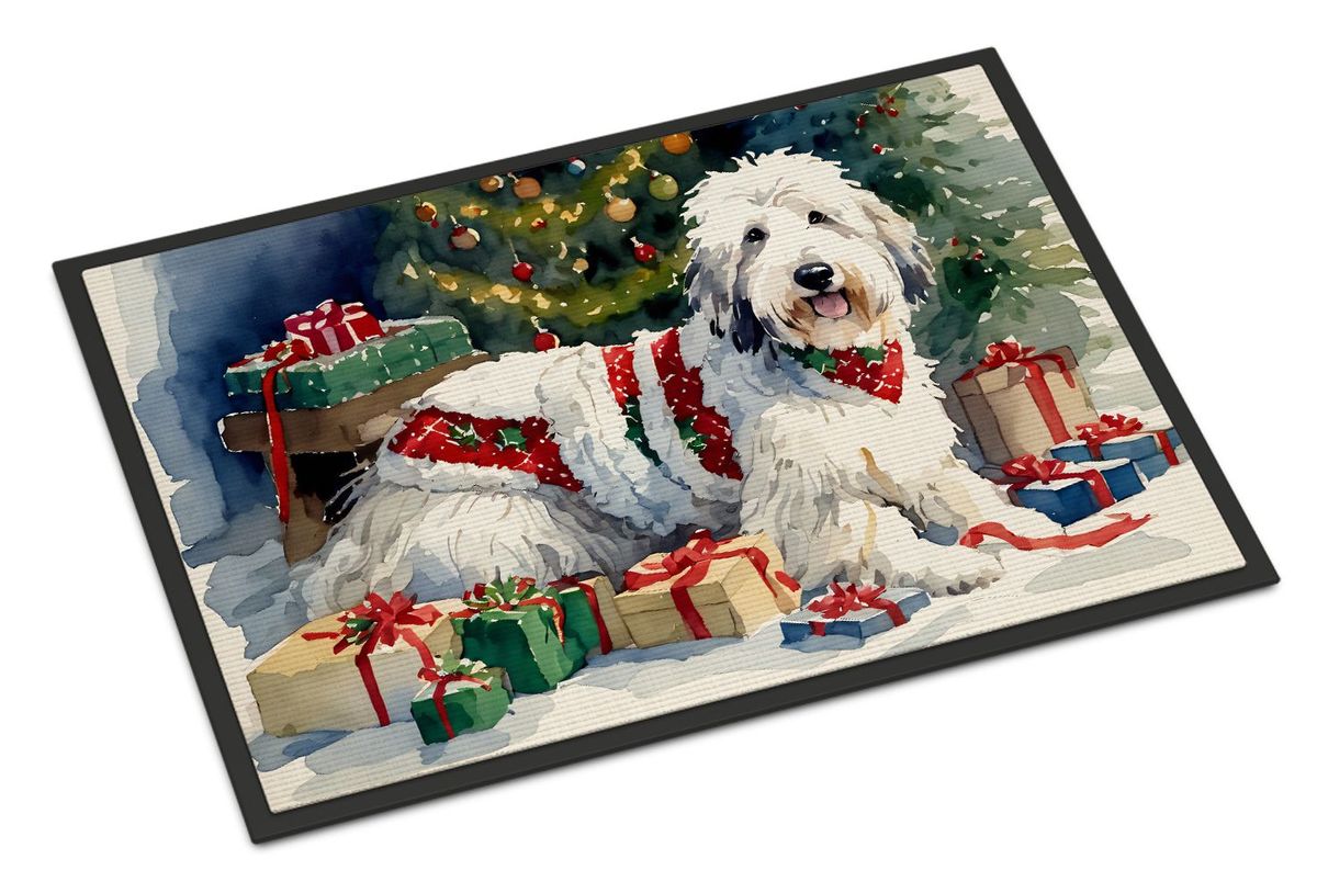 Old English Sheepdog Cozy Christmas Doormat Front Door Mat Indoor Outdoor Rugs For Entryway, Non Slip Washable Low Pile, 24H X 36W_maomaolike.com