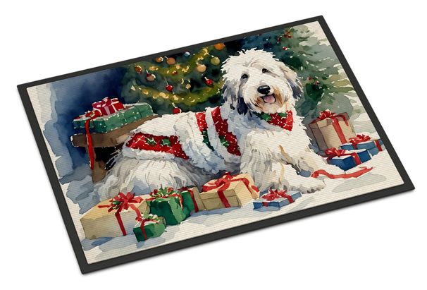 Old English Sheepdog Cozy Christmas Doormat Front Door Mat Indoor Outdoor Rugs For Entryway, Non Slip Washable Low Pile, 24H X 36W_maomaolike.com
