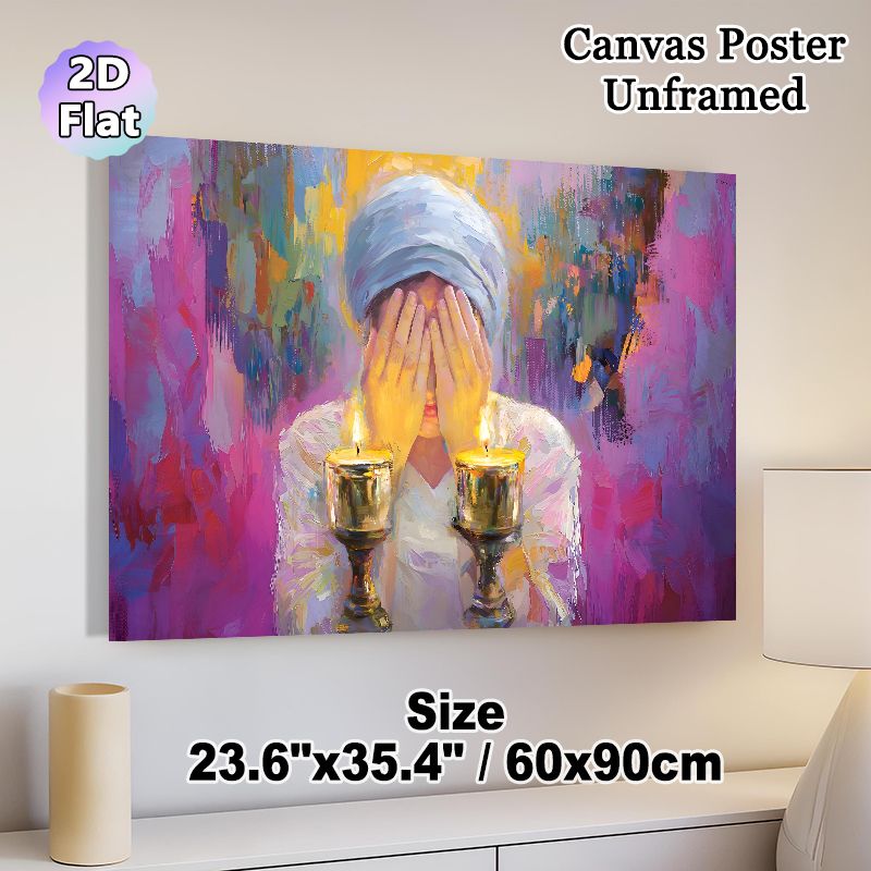 Candlelit Prayer Painting Poster, Vibrant Impressionist-style Poster, Emotive Artwork Featuring Figure With Headscarf By Lit Candles, Artistic Decor_maomaolike.com