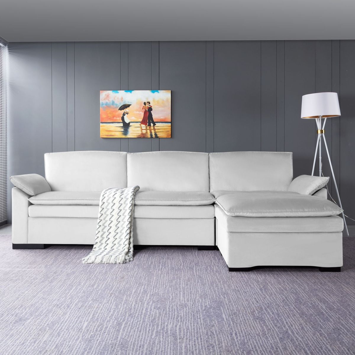 117.7' Sectional Sofa With Ottoman Beige_maomaolike.com