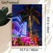 Neon Coastal Hotel Night View Painting Poster, Vibrant Retro Neon-lit Scene Poster, Eye-catching Colorful Resort With String-lighted Palm Trees_maomaolike.com