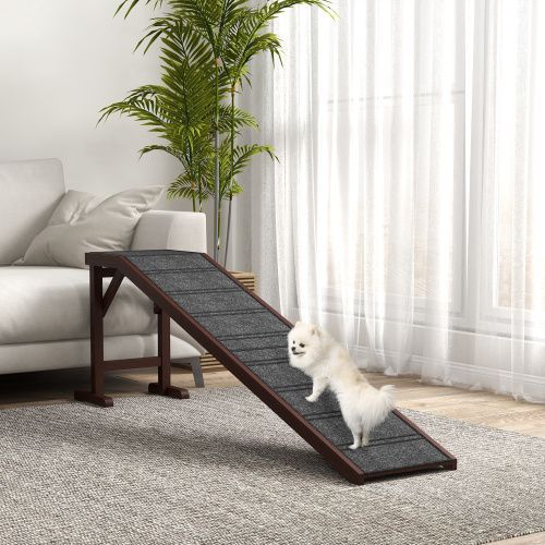 PawHut Dog Ramp For Bed, Pet Ramp For Dogs With Non-Slip Carpet And Top Platform, 74" X 16" X 25", Brown_maomaolike.com