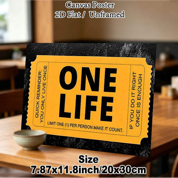 One Life Ticket Themed Painting Poster, Bold Black & Yellow Typographic Ticket Poster, Inspirational Motivational Message Decor For Home Office_maomaolike.com