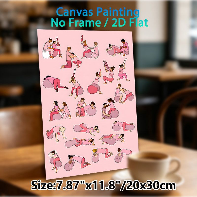 Prenatal Labor & Birthing Exercises Painting Poster, Soft Pink Cartoon-style Poster, Features Guided Birthing Poses With Partner Support, Ideal For_maomaolike.com