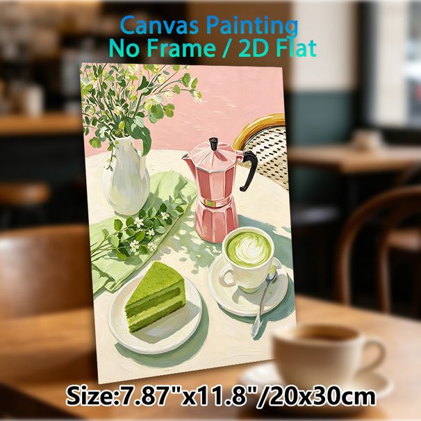 Matcha Afternoon Tea Painting Poster, Warm-toned Oil-style Still Life Poster, Soft Cozy Atmosphere Ideal For Cafe, Kitchen And Dining Area_maomaolike.com