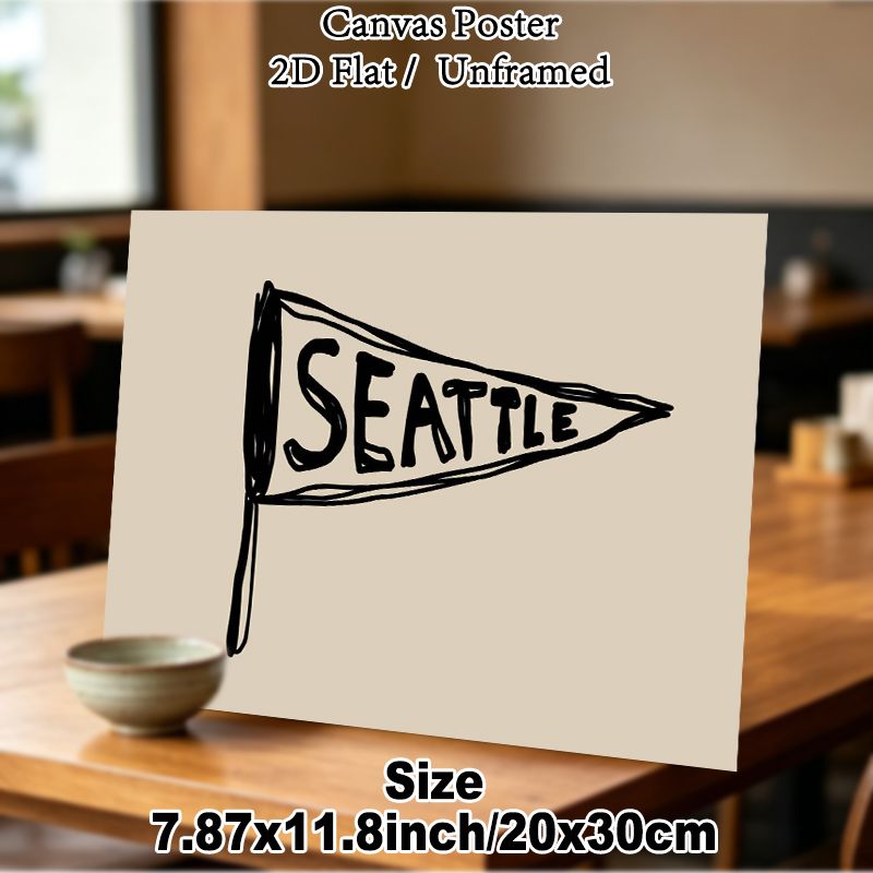 Seattle Pennant Painting Poster, Hand-drawn Minimalist Line Art Poster, Adds Gentle Local Charm, Ideal For Living Room, Bedroom Or Entryway_maomaolike.com