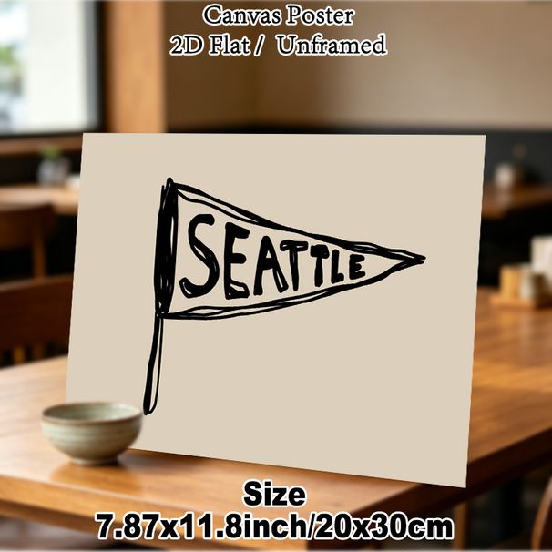 Seattle Pennant Painting Poster, Hand-drawn Minimalist Line Art Poster, Adds Gentle Local Charm, Ideal For Living Room, Bedroom Or Entryway_maomaolike.com