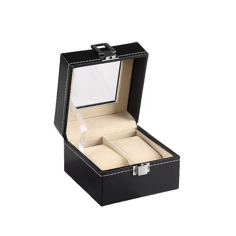 Black Faux Leather Watch Storage Box With Lock - 2/3/5/10/12 Slot Organizer, Glass Top, Soft Lining, Ideal For Watches, Jewelry & Accessories Display_maomaolike.com